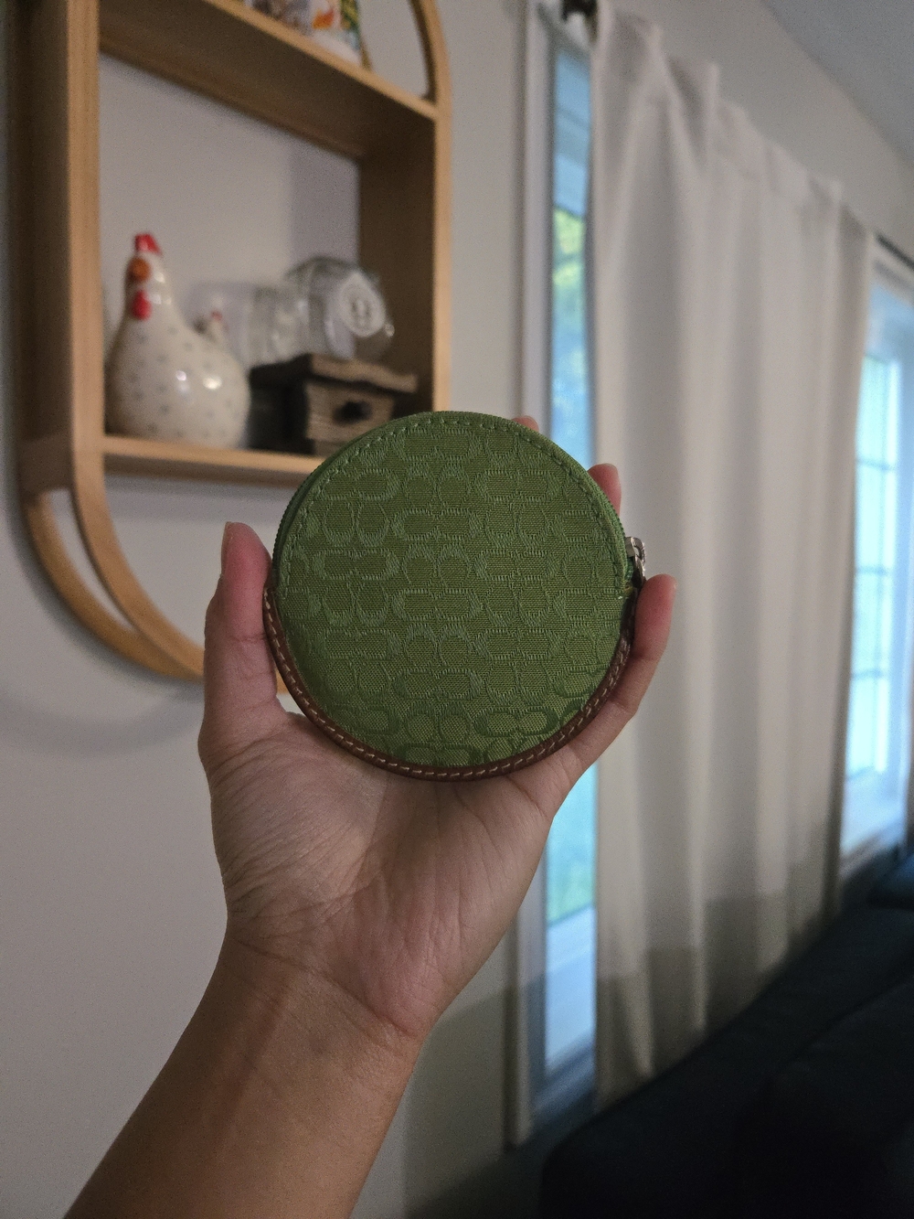 Coach Round Green Signature C Coin Pouch